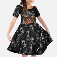 Aloha Halloween Family Matching Short Sleeve Bodycon Dress and Hawaiian Shirt Horror Tiki Heavy Metal Style - Polynesian Pride