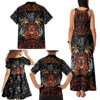 Aloha Halloween Family Matching Tank Maxi Dress and Hawaiian Shirt Horror Tiki Heavy Metal Style - Polynesian Pride