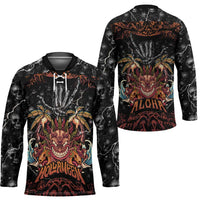 Aloha Halloween Hockey Jersey Horror Tiki Heavy Metal Style - Polynesian Pride
