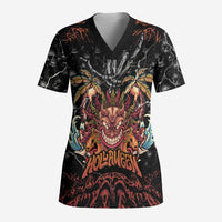 Aloha Halloween Scrub Top Horror Tiki Heavy Metal Style - Polynesian Pride