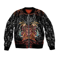 Aloha Halloween Sleeve Zip Bomber Jacket Horror Tiki Heavy Metal Style - Polynesian Pride