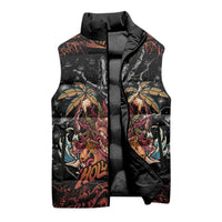 Aloha Halloween Sleeveless Puffer Jacket Horror Tiki Heavy Metal Style - Polynesian Pride