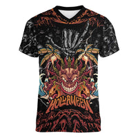 Aloha Halloween Women V-Neck T-Shirt Horror Tiki Heavy Metal Style - Polynesian Pride