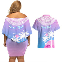 Personalised Fiji Your Paradise Festival Couples Matching Off Shoulder Short Dress and Hawaiian Shirt With Fijian Masi Tapa Pattern LT05 - Polynesian Pride