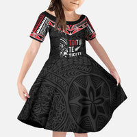 Aotearoa Toitu Te Tiriti Family Matching Short Sleeve Bodycon Dress and Hawaiian Shirt New Zealand Honour The Treaty LT05 Daughter's Dress Black - Polynesian Pride