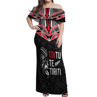 Aotearoa Toitu Te Tiriti Off Shoulder Maxi Dress New Zealand Honour The Treaty LT05 Women Black - Polynesian Pride