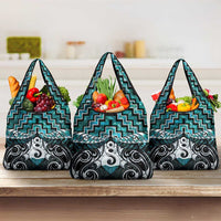 New Zealand Maori Grocery Bag Poutama Pikorua Turquoise Paua Shell