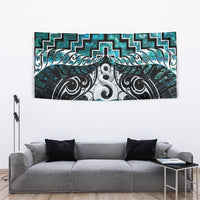 New Zealand Maori Tapestry Poutama Pikorua Turquoise Paua Shell