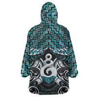 New Zealand Maori Wearable Blanket Hoodie Poutama Pikorua Turquoise Paua Shell