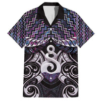 New Zealand Maori Family Matching Off Shoulder Short Dress and Hawaiian Shirt Poutama Pikorua Purple Paua Shell