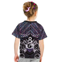 New Zealand Maori Kid T Shirt Poutama Pikorua Purple Paua Shell