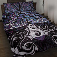 New Zealand Maori Quilt Bed Set Poutama Pikorua Purple Paua Shell