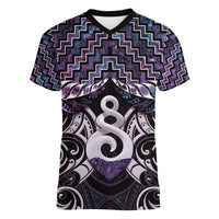 New Zealand Maori Women V-Neck T-Shirt Poutama Pikorua Purple Paua Shell LT05 Female Purple - Polynesian Pride