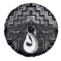 New Zealand Maori Spare Tire Cover Poutama Manaia Black Paua Shell