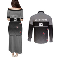 Custom New Zealand Cricket Couples Matching Puletasi and Long Sleeve Button Shirt Black Cap Unbeatable