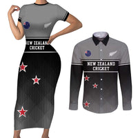 Custom New Zealand Cricket Couples Matching Short Sleeve Bodycon Dress and Long Sleeve Button Shirt Black Cap Unbeatable