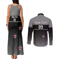Custom New Zealand Cricket Couples Matching Tank Maxi Dress and Long Sleeve Button Shirt Black Cap Unbeatable