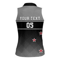 Custom New Zealand Cricket Women Sleeveless Polo Shirt Black Cap Unbeatable