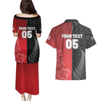 New Zealand And England Rugby Custom Couples Matching Puletasi and Hawaiian Shirt Red Rose Mix Maori Pattern - Polynesian Pride