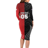 New Zealand And England Rugby Custom Family Matching Long Sleeve Bodycon Dress and Hawaiian Shirt Red Rose Mix Maori Pattern LT05 - Polynesian Pride