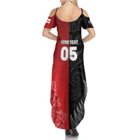 New Zealand And England Rugby Custom Family Matching Summer Maxi Dress and Hawaiian Shirt Red Rose Mix Maori Pattern LT05 - Polynesian Pride