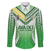 Custom Cook Islands Avaiki Rugby Family Matching Mermaid Dress and Hawaiian Shirt Go Champions LT05 Dad's Shirt - Long Sleeve Green - Polynesian Pride