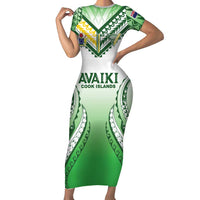 Custom Cook Islands Avaiki Rugby Family Matching Short Sleeve Bodycon Dress and Hawaiian Shirt Go Champions LT05 Mom's Dress Green - Polynesian Pride