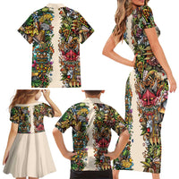 Hawaii And Japan Family Matching Short Sleeve Bodycon Dress and Hawaiian Shirt Tiki With Oni Mask LT05 - Polynesian Pride