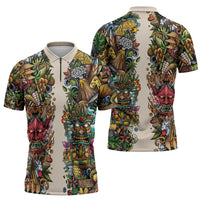 Hawaii And Japan Zipper Polo Shirt Tiki With Oni Mask - Polynesian Pride