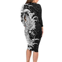Hawaiian And Japanese Culture Family Matching Long Sleeve Bodycon Dress and Hawaiian Shirt Irezumi Dragon With Polynesian Pattern Black LT05 - Polynesian Pride
