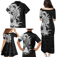 Hawaiian And Japanese Culture Family Matching Puletasi and Hawaiian Shirt Irezumi Dragon With Polynesian Pattern Black LT05 - Polynesian Pride