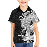 Hawaiian And Japanese Culture Family Matching Puletasi and Hawaiian Shirt Irezumi Dragon With Polynesian Pattern Black LT05 Son's Shirt Black - Polynesian Pride