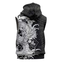 Hawaiian And Japanese Culture Sleeveless Hoodie Irezumi Dragon With Polynesian Pattern Black LT05 - Polynesian Pride