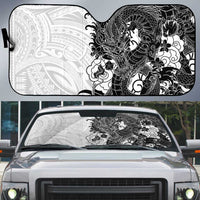 Hawaiian And Japanese Culture Auto Sun Shade Irezumi Dragon With Polynesian Pattern White LT05 White - Polynesian Pride