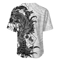 Hawaiian And Japanese Culture Baseball Jersey Irezumi Dragon With Polynesian Pattern White - Polynesian Pride