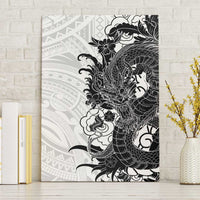 Hawaiian And Japanese Culture Canvas Wall Art Irezumi Dragon With Polynesian Pattern White LT05 Without Frame White - Polynesian Pride