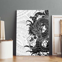 Hawaiian And Japanese Culture Canvas Wall Art Irezumi Dragon With Polynesian Pattern White LT05 - Polynesian Pride