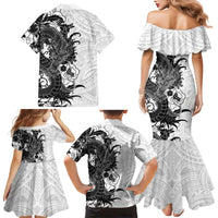 Hawaiian And Japanese Culture Family Matching Mermaid Dress and Hawaiian Shirt Irezumi Dragon With Polynesian Pattern White LT05 - Polynesian Pride