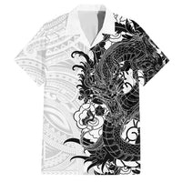 Hawaiian And Japanese Culture Family Matching Off The Shoulder Long Sleeve Dress and Hawaiian Shirt Irezumi Dragon With Polynesian Pattern White LT05 Dad's Shirt - Short Sleeve White - Polynesian Pride