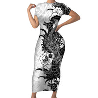 Hawaiian And Japanese Culture Family Matching Short Sleeve Bodycon Dress and Hawaiian Shirt Irezumi Dragon With Polynesian Pattern White LT05 Mom's Dress White - Polynesian Pride