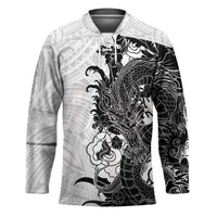 Hawaiian And Japanese Culture Hockey Jersey Irezumi Dragon With Polynesian Pattern White - Polynesian Pride