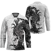 Hawaiian And Japanese Culture Hockey Jersey Irezumi Dragon With Polynesian Pattern White - Polynesian Pride