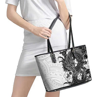 Hawaiian And Japanese Culture Leather Tote Bag Irezumi Dragon With Polynesian Pattern White LT05 - Polynesian Pride