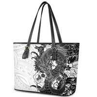 Hawaiian And Japanese Culture Leather Tote Bag Irezumi Dragon With Polynesian Pattern White LT05 - Polynesian Pride