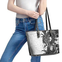 Hawaiian And Japanese Culture Leather Tote Bag Irezumi Dragon With Polynesian Pattern White LT05 - Polynesian Pride