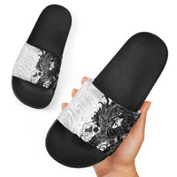Hawaiian And Japanese Culture Slide Sandals Irezumi Dragon With Polynesian Pattern White LT05 - Polynesian Pride