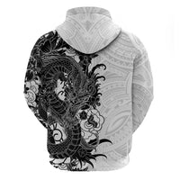 Hawaiian And Japanese Culture Zip Hoodie Irezumi Dragon With Polynesian Pattern White - Polynesian Pride