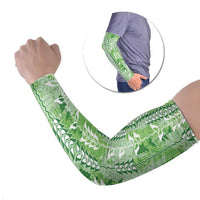 Green Hawaii Tapa Pattern Arm Sleeves With Heliconia Vintage Style