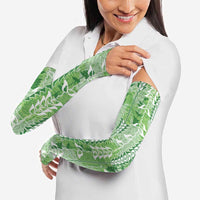 Green Hawaii Tapa Pattern Arm Sleeves With Heliconia Vintage Style