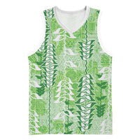 Green Hawaii Tapa Pattern Basketball Jersey With Heliconia Vintage Style